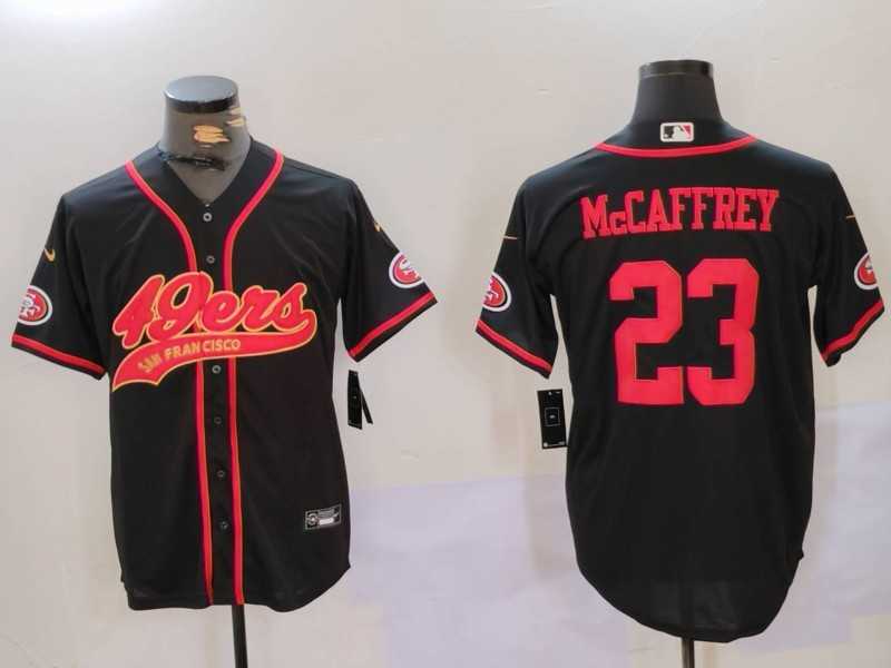 Mens San Francisco 49ers #23 Christian McCaffrey Black With Patch Cool Base Stitched Baseball Jersey